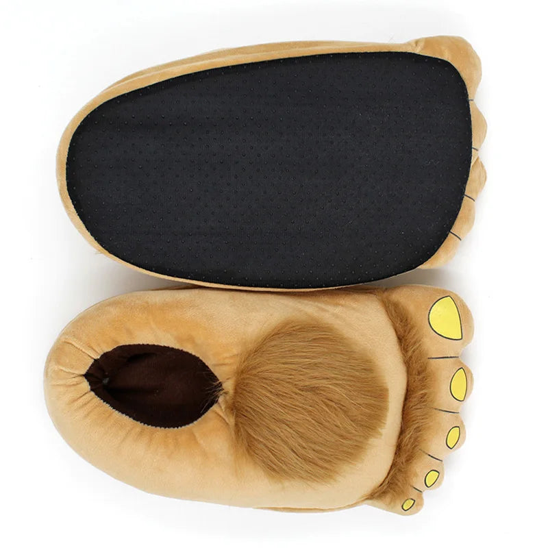 Newly Furry Warm Slippers Big Hairy Unisex Savage Hobbit Feet Plush Home Slippers Halloween Shoes