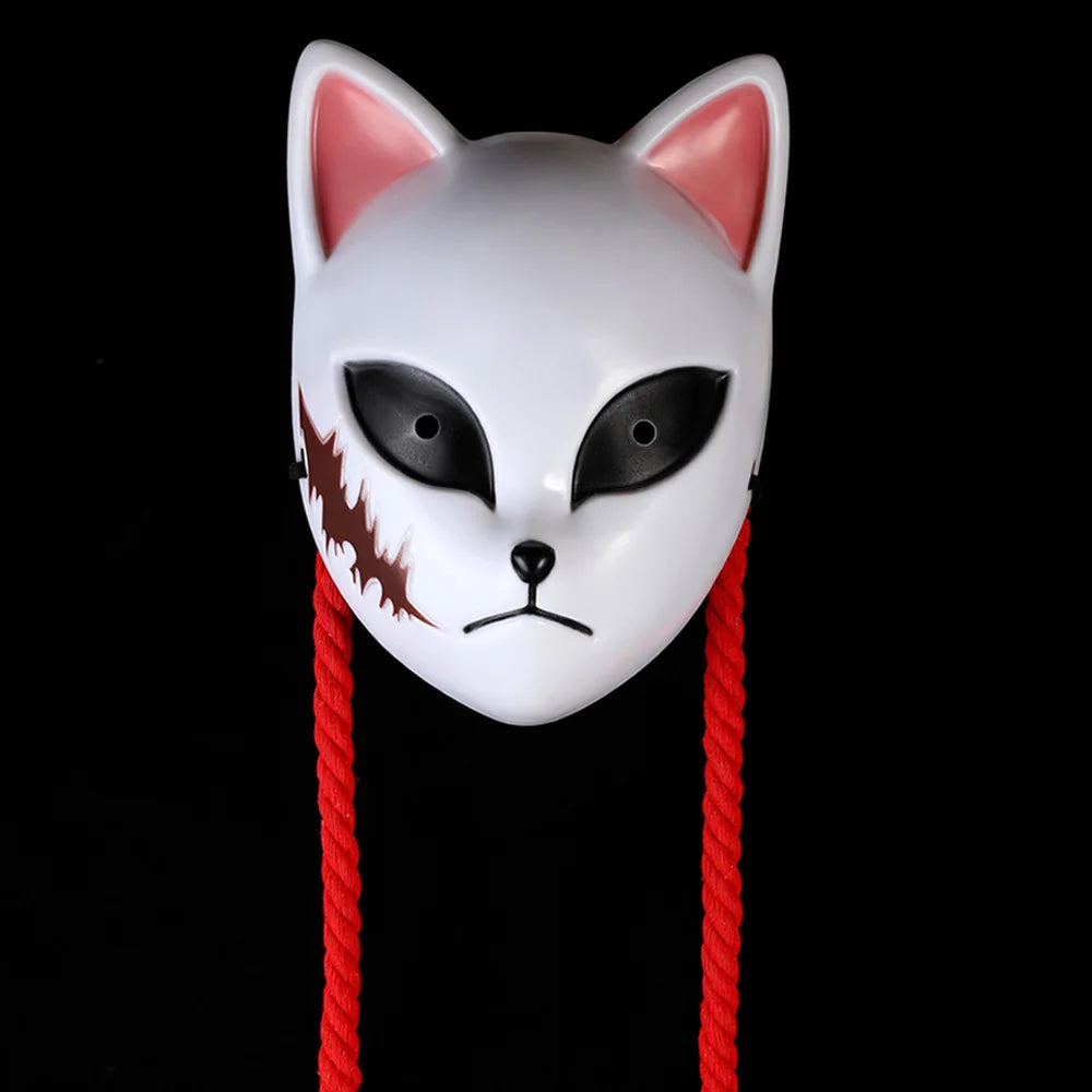 Japanese Anime Demon Fox Mask Cosplay Sabito Makomo Tanjiro Thicken Plastic Animal Masks Halloween Party Costume Props Deluxe