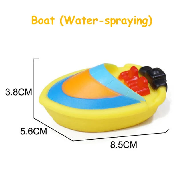 Bath Toy Swimming Water Toys Cartoon Soft Rubber Car Boat Plane Float Squeeze Sound Water Spray Kids Water Play Toys Gifts