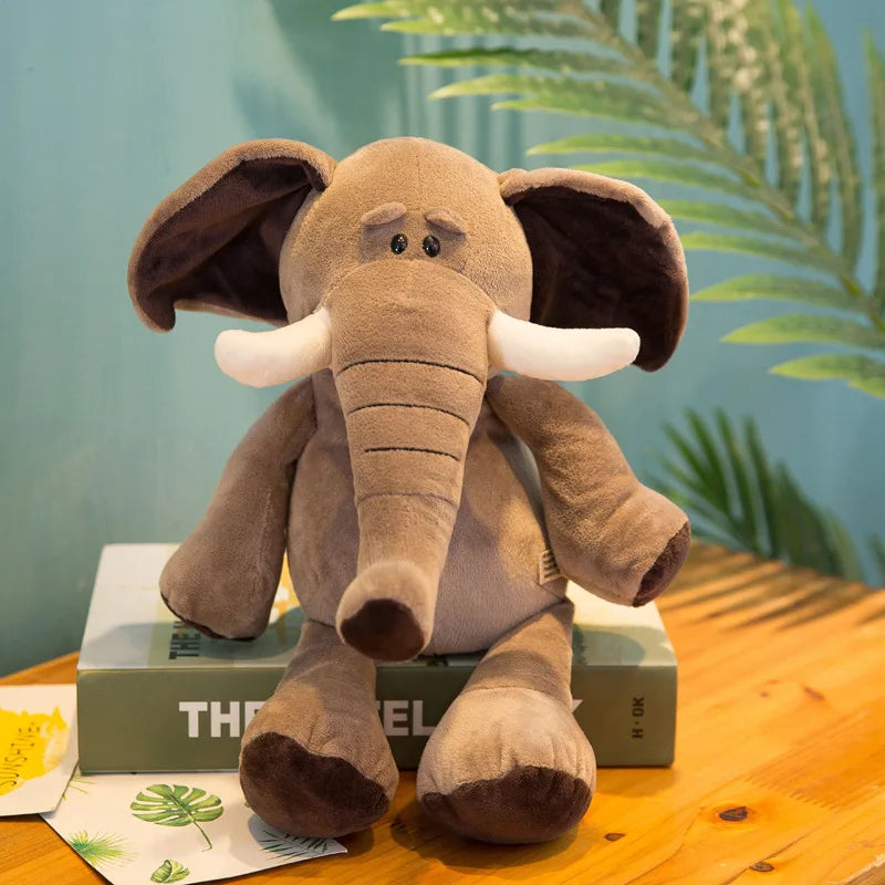 25cm Stuffed Lifelike Lion Tiger Elephant Monkey Leopard Giraffe Raccoon Doll Simulation Forest Animals Plush Toys for Kids Gift