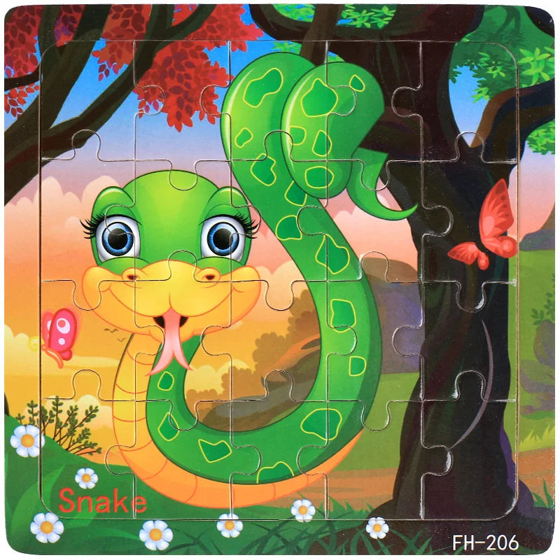 Wooden 3D Puzzle – Cartoon Animal Jigsaw Toy for Kids