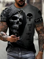 Horror Death Summer Men's Breathable Round Neck T-shirt Skull Print Halloween Street Hip Hop Casual Outdoor Top