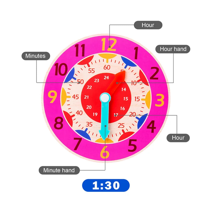 Wooden Learning Clock – Montessori Time Teaching Toy for Kids
