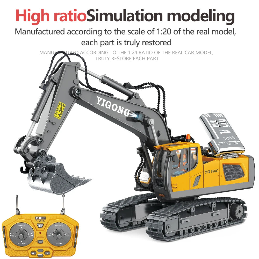 Remote Control Excavator RC Construction Truck with 10-Channel Control