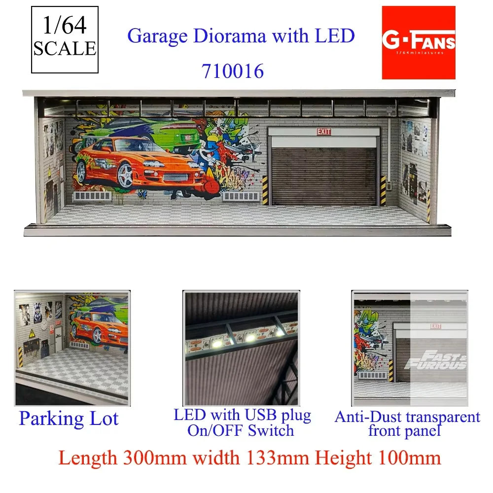 1:64 Car Garage Diorama – Mini Parking Lot Display Scene