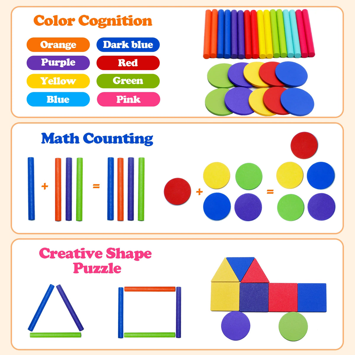 Wooden Color Sorting Toy – Montessori Shape Matching Puzzle