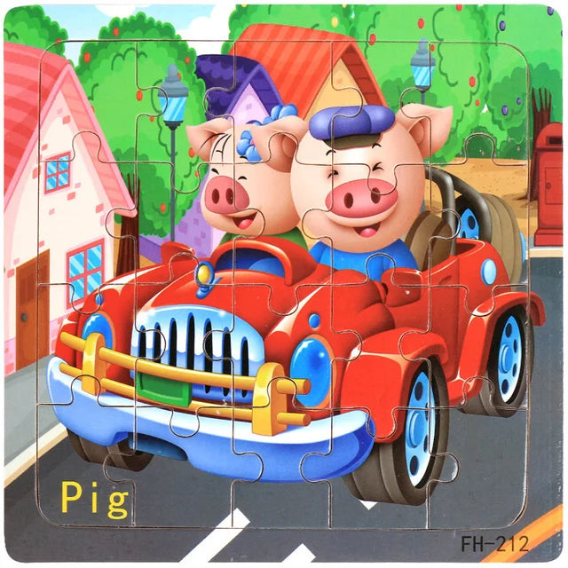 Wooden 3D Puzzle – Cartoon Animal Jigsaw Toy for Kids