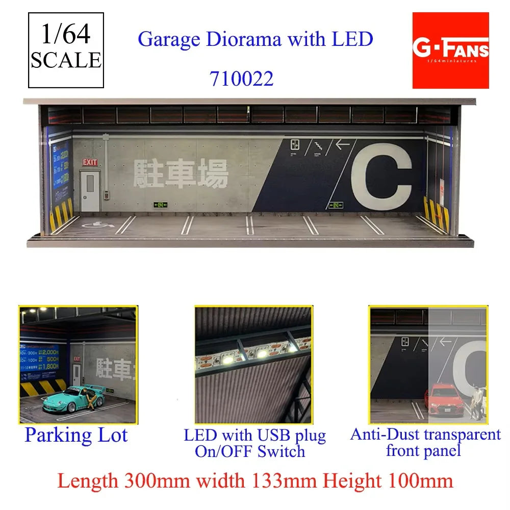 1:64 Car Garage Diorama – Mini Parking Lot Display Scene