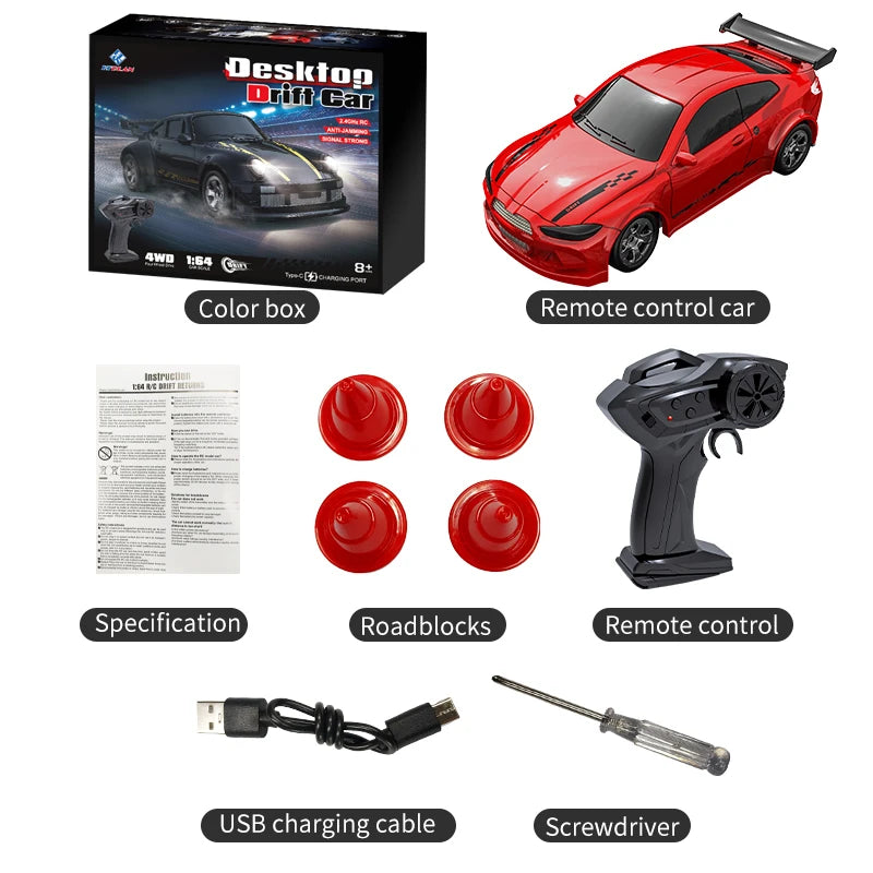 2026 New Kf20 1:64 Drift Rc Car Four-wheel Remote-Controlled Racing Car Full Proportions Desk Competition Toy Boys Ideal Gifts.