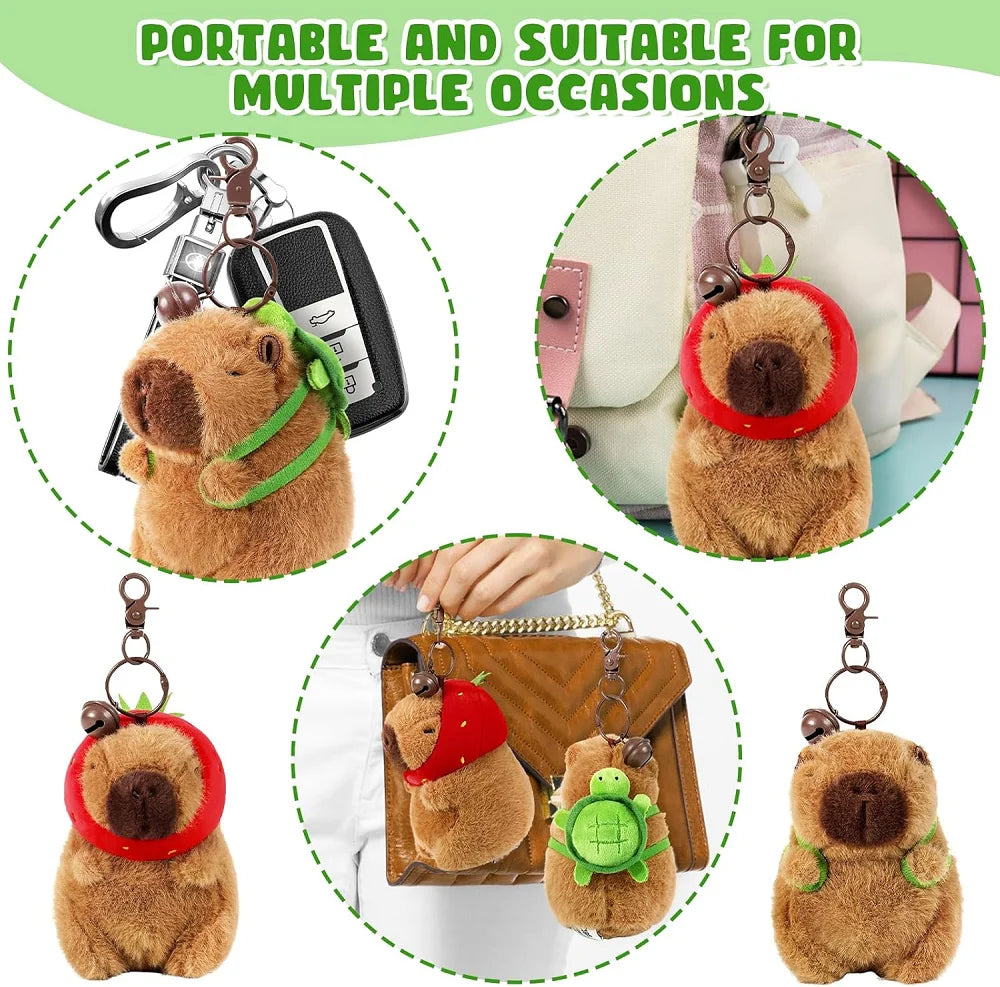 Capybara Plush Toy Kawaii Stuffed Animals Fluffy Capybara With Strawberry Tortoise Slap Bracelet keychain Birthday Gift