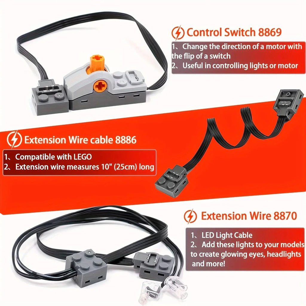 MOC Power Functions Servo Train Motor Battery Box Switch Light IR Remote Control Receiver Technical Parts Set Building Blocks