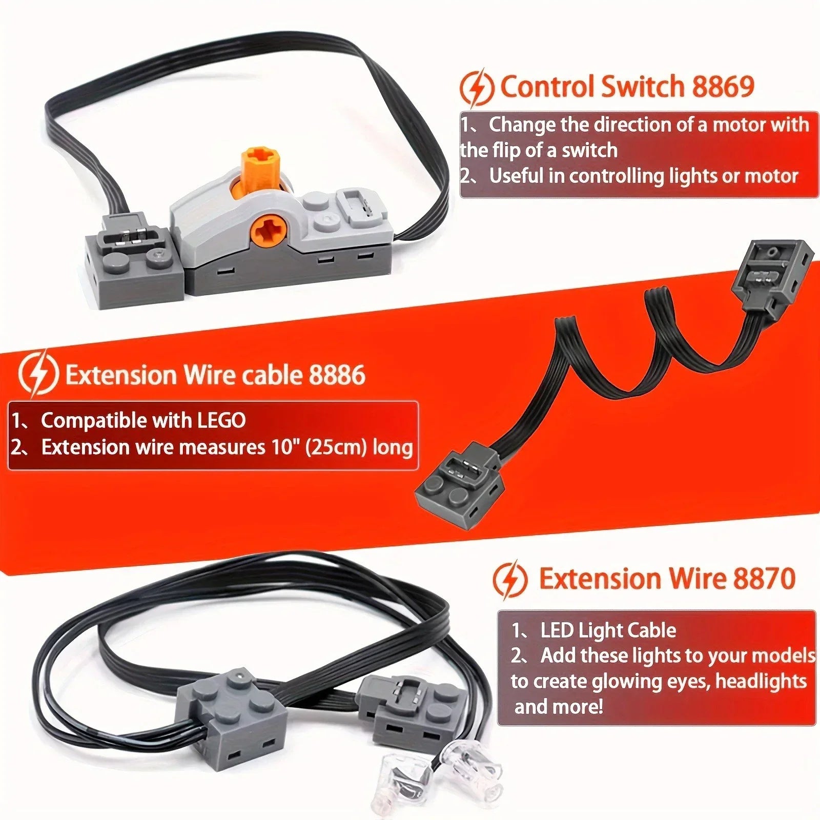 MOC Power Functions Servo Train Motor Battery Box Switch Light IR Remote Control Receiver Technical Parts Set Building Blocks
