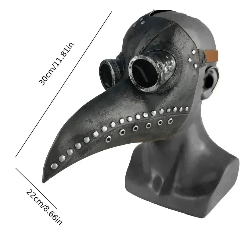 Black Rubber Plague Doctor Mask Costume Halloween Cartoon Spooky Steampunk Gas Latex Mask for Kids and Adults Cosplay Props