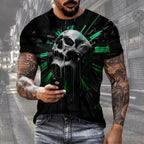 Horror Death Summer Men's Breathable Round Neck T-shirt Skull Print Halloween Street Hip Hop Casual Outdoor Top