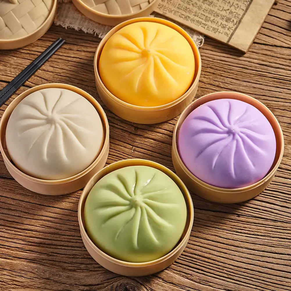 Dumpling Squishy Toy – Bao Bun Squeeze Fidget with Steamer