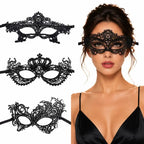 Black Lace Masquerade Eye Mask Hollow Out Venetian Mask Adjustable Ribbon Tie Halloween Carnival Party Cosplay Costume Accessory