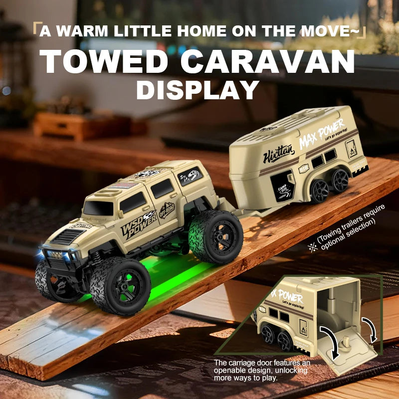 Mini RC Car 1:64 Off-Road Climbing Vehicle with Trailer