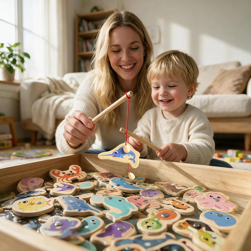 Wooden Magnetic Fishing Toy – Montessori Marine Learning Game
