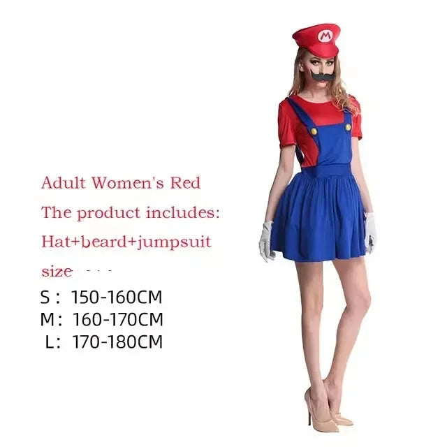 Anime Super Luigi Brothers Cosplay Adult Men and Women Boys Girls Jumpsuit Beard Hat Set Halloween Costume Props