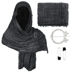 Medieval Vintage Hooded Shawl Scarf Cloak For Men Women Renaissance Halloween Tattered Layered Textured Frayed Cosplay Costume