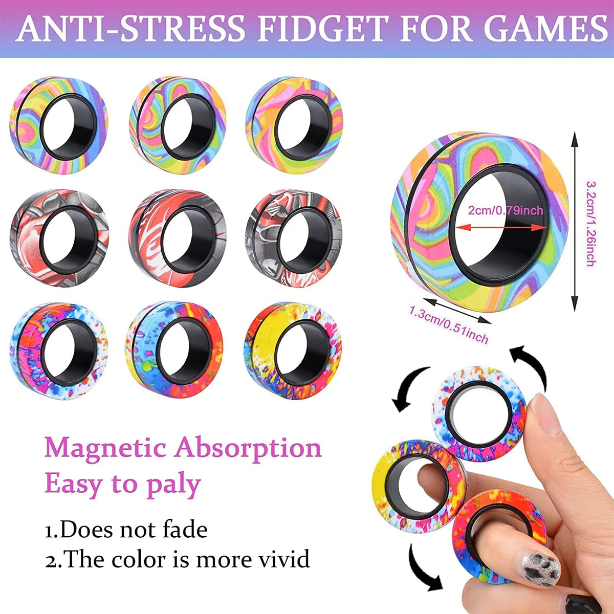 Magnetic Fidget Rings Set – 3-Piece Stress Relief Fidget Toy