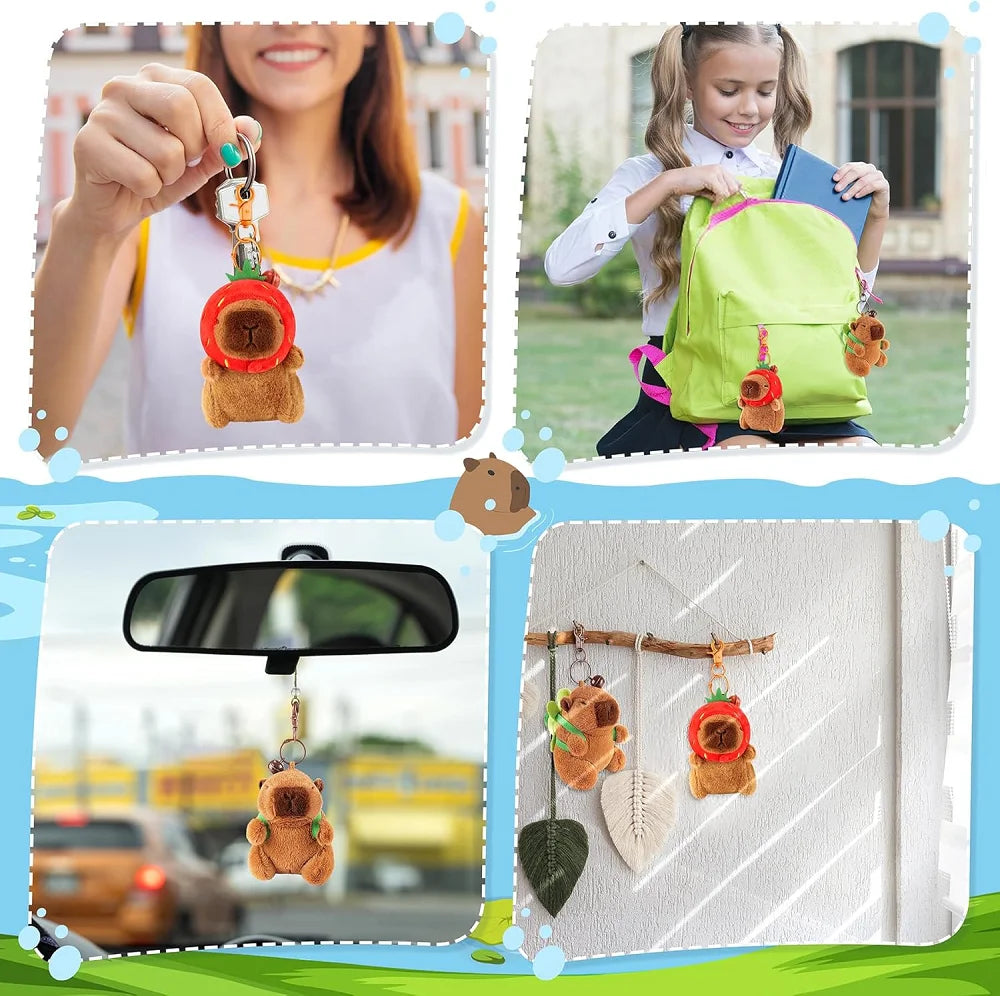 Capybara Plush Toy Kawaii Stuffed Animals Fluffy Capybara With Strawberry Tortoise Slap Bracelet keychain Birthday Gift