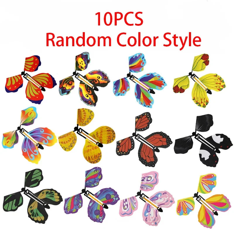 10PCS Random Color Magic Flying Butterfly Wind Up Toy Bookmark Internet Celebrity Colorful Butterfly Simulation Party Gift