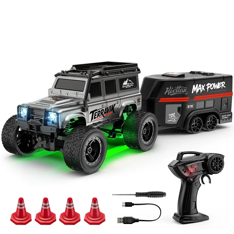 Mini RC Car 1:64 Off-Road Climbing Vehicle with Trailer