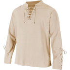 Men's Long Sleeve Shirts Lace Up V-neck Cuff Medieval Pirate Dress Up Streetwear Halloween Gothic Punk Style Men's Clothing