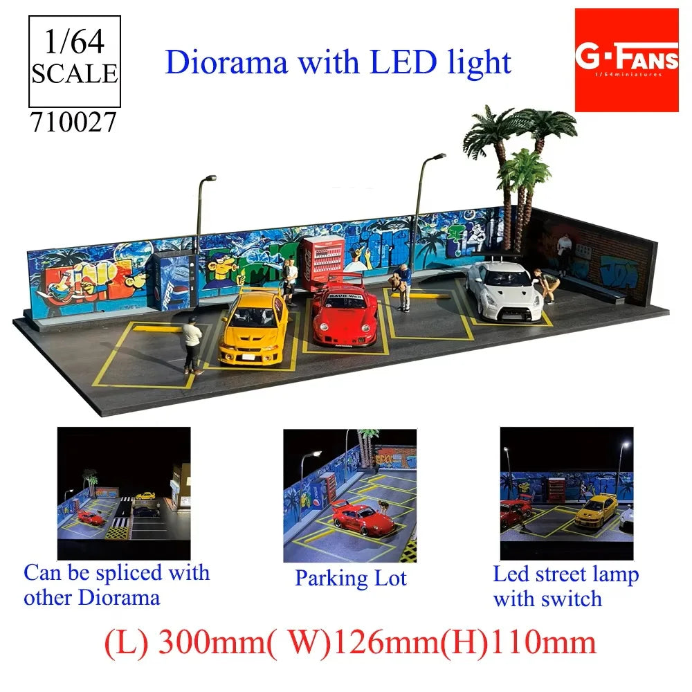 1:64 Car Garage Diorama – Mini Parking Lot Display Scene
