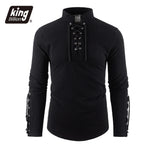 Men's Medieval Pirate Dress Stylish Streetwear Halloween Gothic Style V-neck Tops Solid Color Cotton Linen Breathable T-shirt