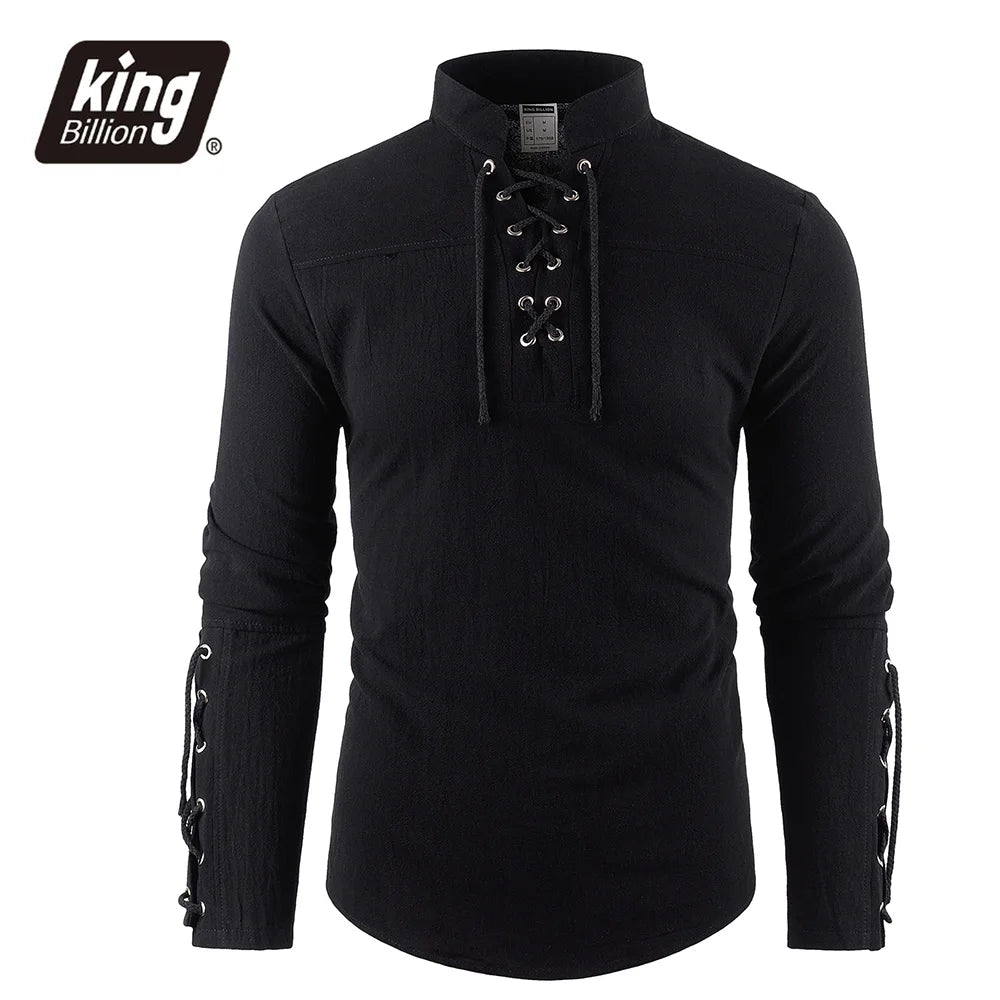 Men's Medieval Pirate Dress Stylish Streetwear Halloween Gothic Style V-neck Tops Solid Color Cotton Linen Breathable T-shirt