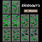 10 Sheets Luminous Dinosaur Temporary Tattoos, Waterproof Glow In The Dark T-Rex Pterosaur Velociraptor Triceratops Stegosaur De