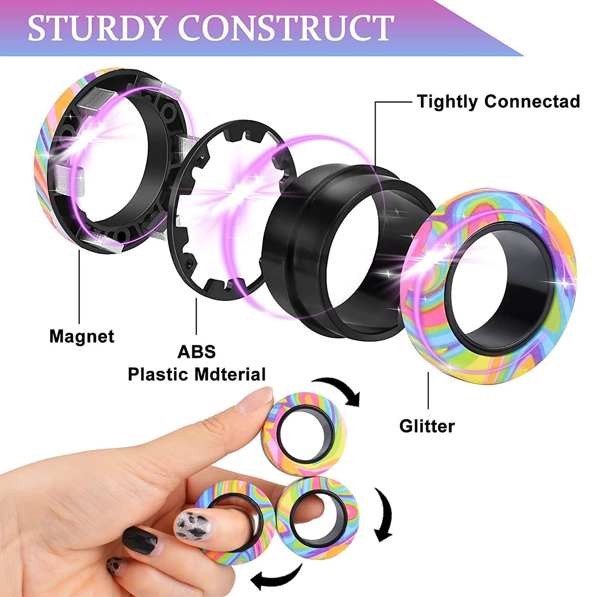Magnetic Fidget Rings Set – 3-Piece Stress Relief Fidget Toy