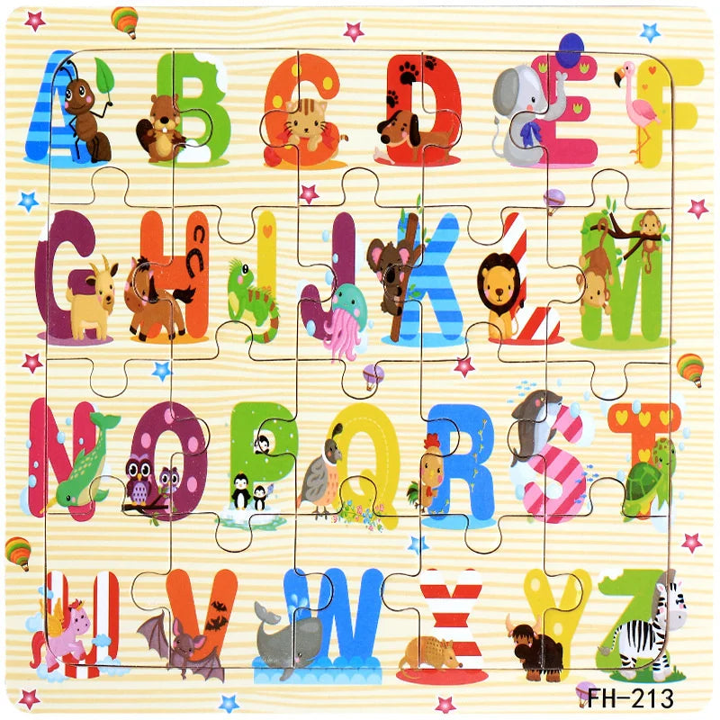 Wooden 3D Puzzle – Cartoon Animal Jigsaw Toy for Kids