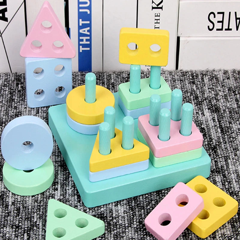 Wooden Shape Sorting Toy – Montessori Color Matching Puzzle