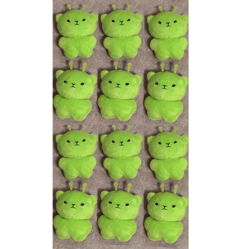 12pc Mini Alien Cat Plush Pendant Keyring Green Soft Plush Portable Key Chains Super Cute Handmade Doll Bags Pendant Gifts Decor