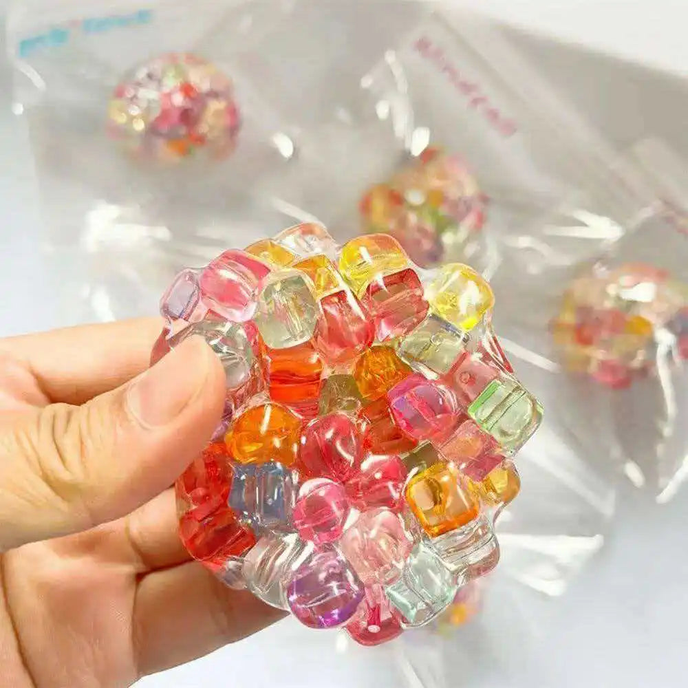 Ice Cube Fidget Toy – Colorful Bead Squishy Stress Relief Ball