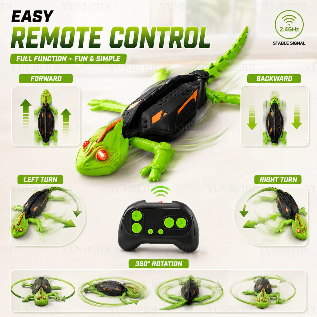 RC Wall-climbing Gecko Lizard Cockroach Red-eye Lights Electric Remote Control 2.4GHz Animal Car Children's Halloween Toy Gifts