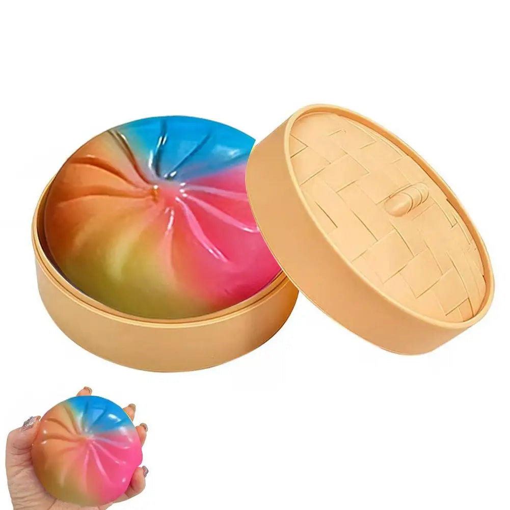 Dumpling Squishy Toy – Bao Bun Squeeze Fidget with Steamer