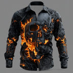 2025 Halloween Men's Skull Flame Halloween Costumes Shirt Button Up Shirt Long Sleeve Shirt Gothic Style Tops Fall Winter