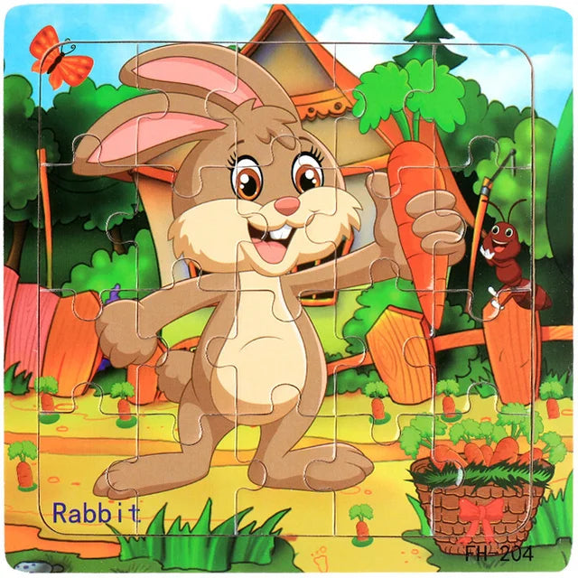 Wooden 3D Puzzle – Cartoon Animal Jigsaw Toy for Kids