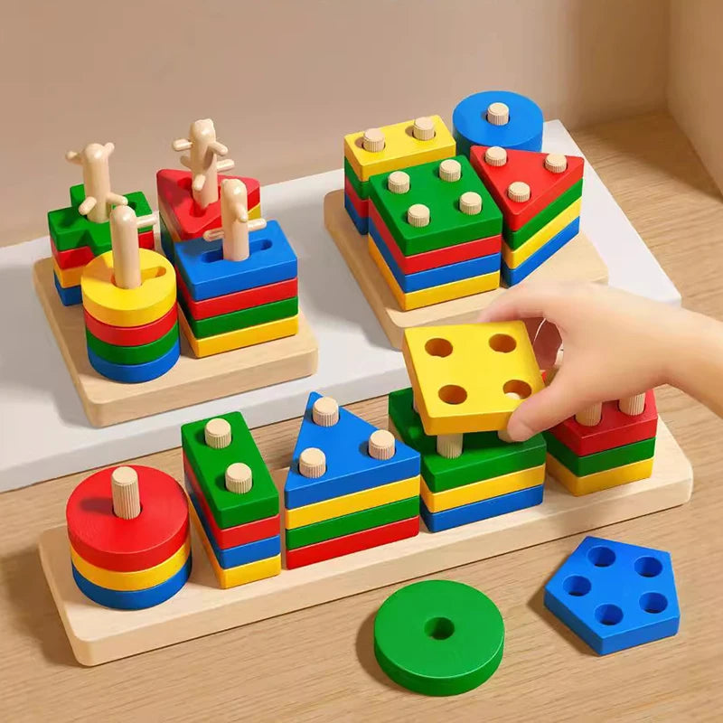 Wooden Shape Sorting Toy – Montessori Color Matching Puzzle