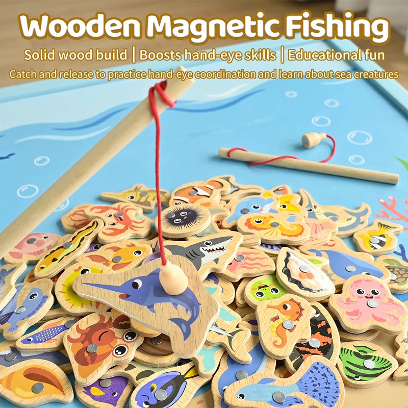 Wooden Magnetic Fishing Toy – Montessori Marine Learning Game