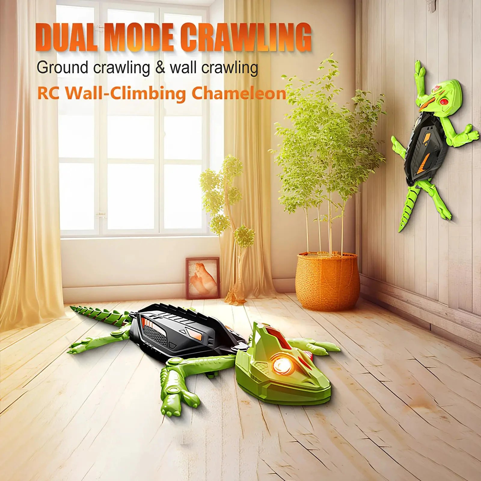 Wall Climbing RC Gecko Toy Rechargeable Remote Control Lizard with LED Eyes Dual Mode for Floor  Wall Gift for Kids Boys 3+