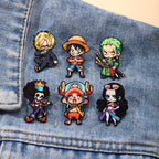 6pcs ONE PIECE Cartoon Character Brooches Set Q Version including Monkey D. Luffy Roronoa Zoro Sanji Brook Gift for Friends