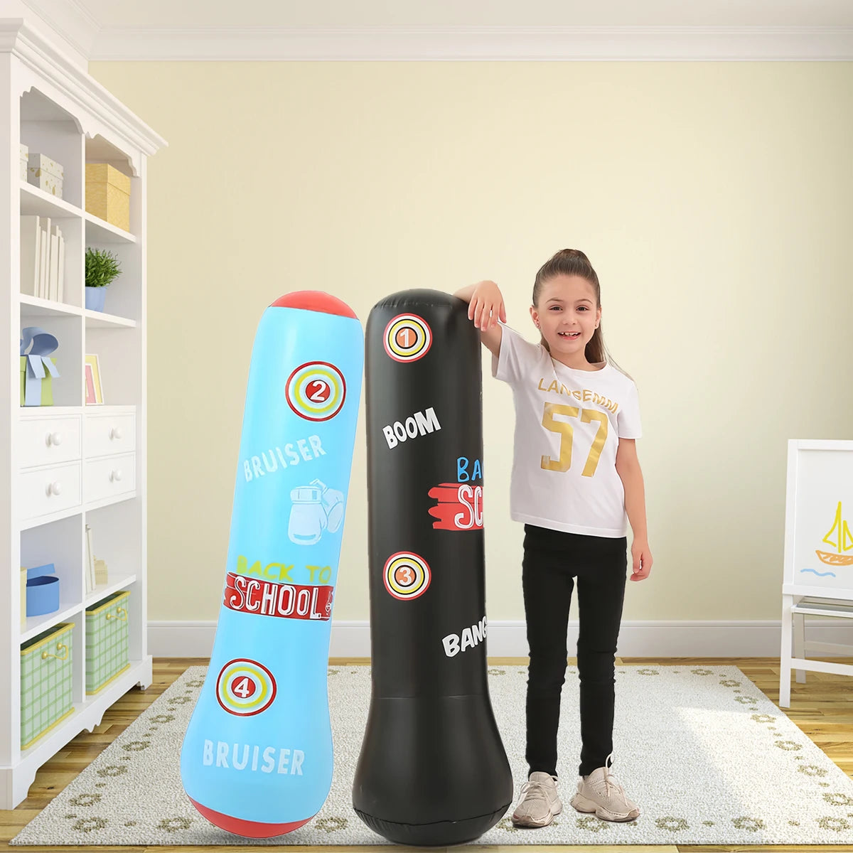 PVC thickened children's boxing column, inflatable for teenagers. Fitness punching bag that won't fall down. Add sand and water