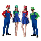 Anime Super Luigi Brothers Cosplay Adult Men and Women Boys Girls Jumpsuit Beard Hat Set Halloween Costume Props