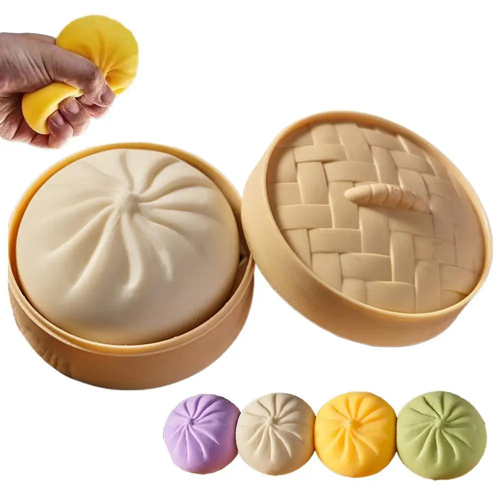 Dumpling Squishy Toy – Bao Bun Squeeze Fidget with Steamer