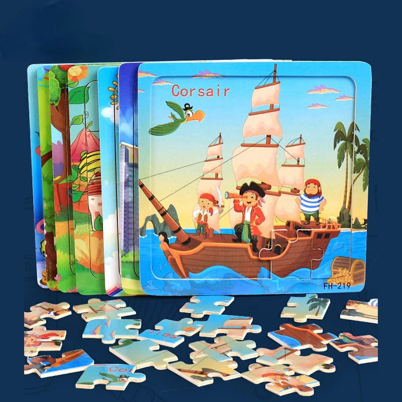 Wooden 3D Puzzle – Cartoon Animal Jigsaw Toy for Kids